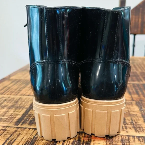 GIANNI BINI BLACK LUG SOLE CHUNKY COMBAT RUBBER RAIN BOOT WITH LACES - Picture 7 of 11